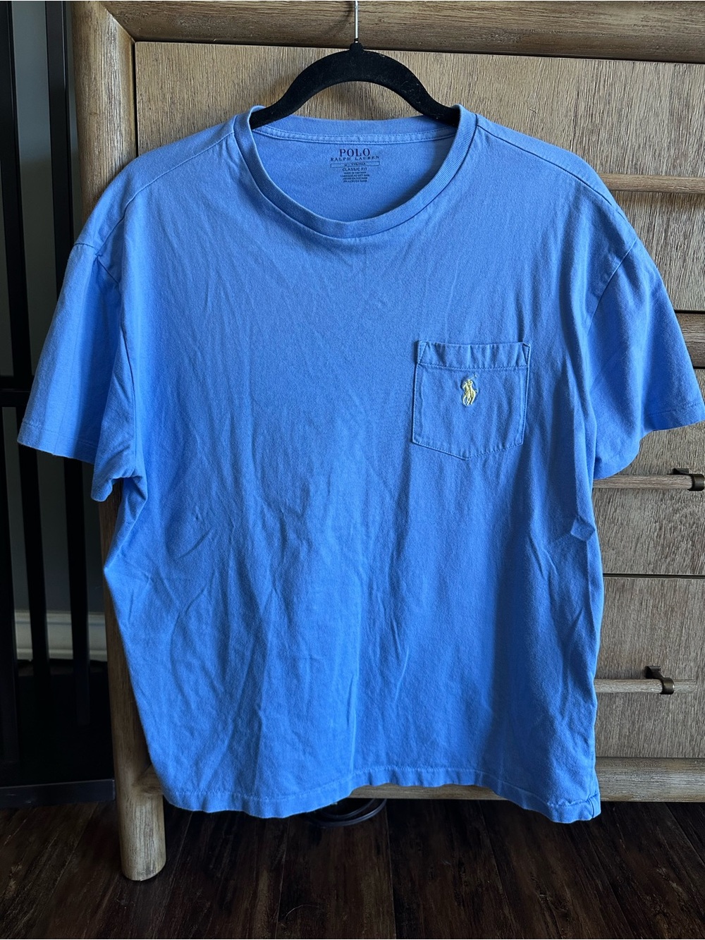 Polo by Ralph Lauren Men's Sky Blue Pocket Tee with Yellow Pony